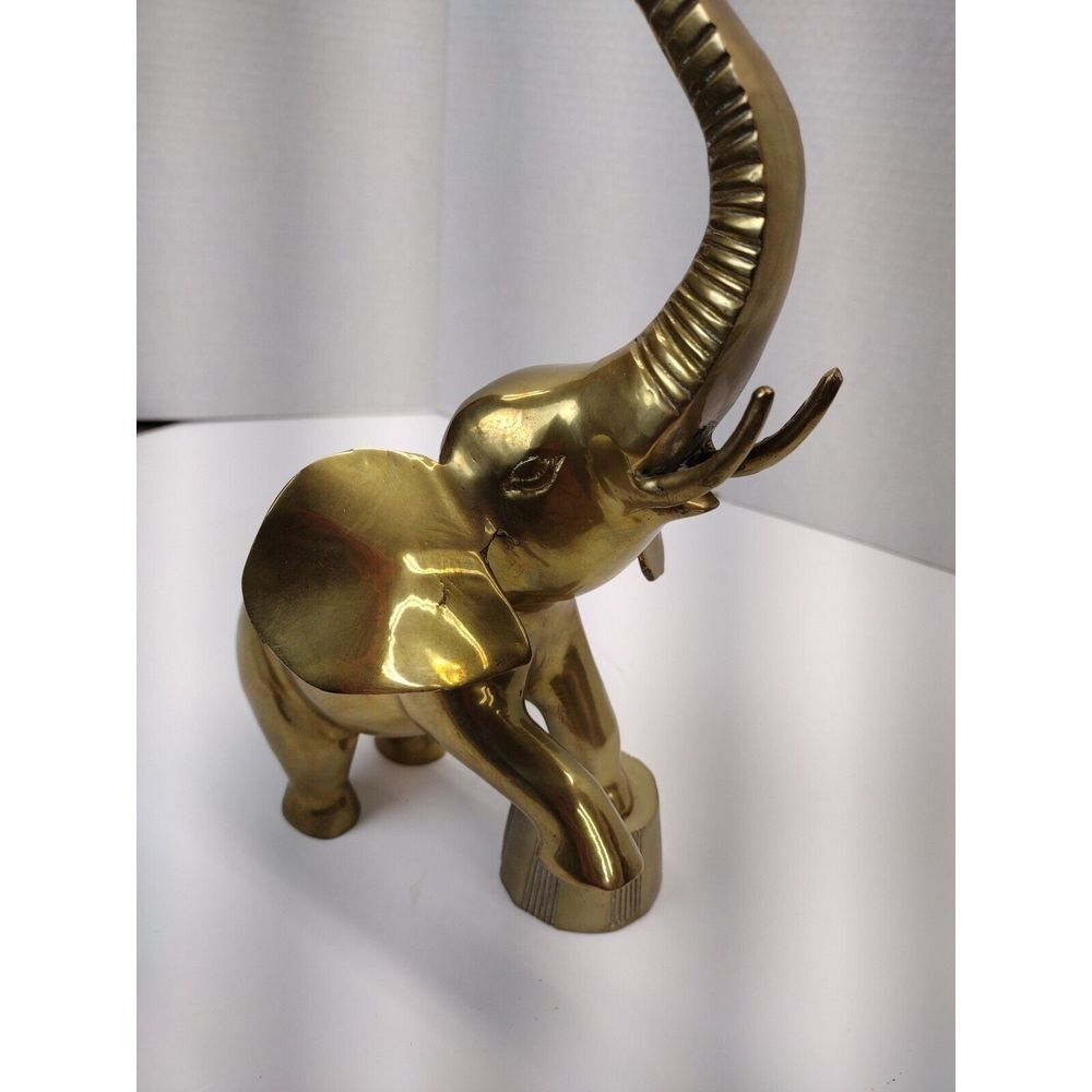 Vintage Brass Circus Elephant Statue African Elephant Trunk Up Good Luck - Picture 2 of 7
